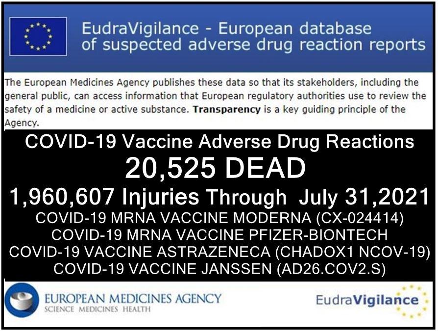 EUDRA Adverse Reaction Stats Though July 31st, 2021 31072021-EudraVigilance-deaths-injuries