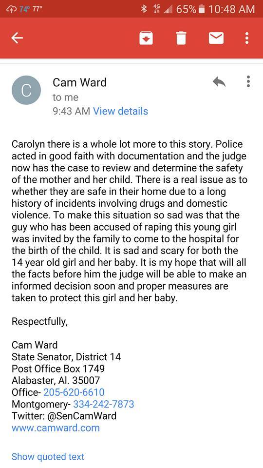 Senator Cam Ward message