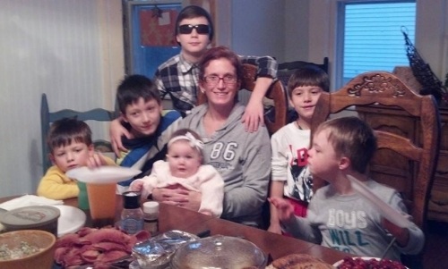 Whitney kids w mom at family dinner