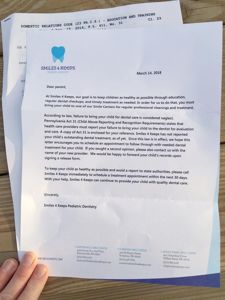 dentist letter threatens medical kidnapping