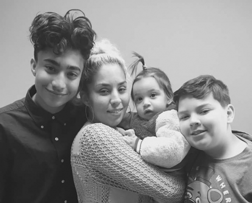 Anita Vasquez and children May 2018 b& w