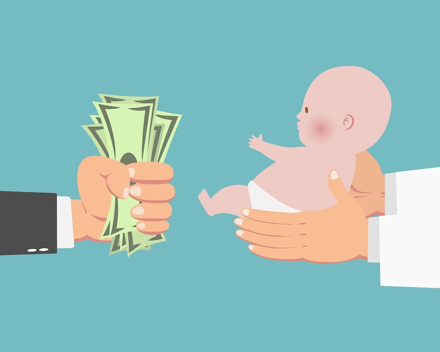 Buying a baby with cash illustration