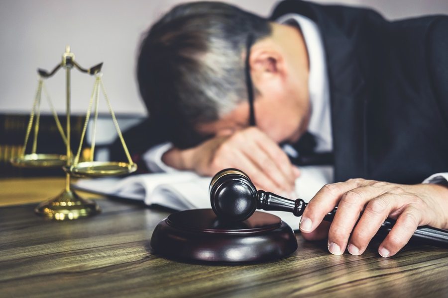 Judge Gavel With Lawyers, Gavel On Wooden Table And Counselor Or