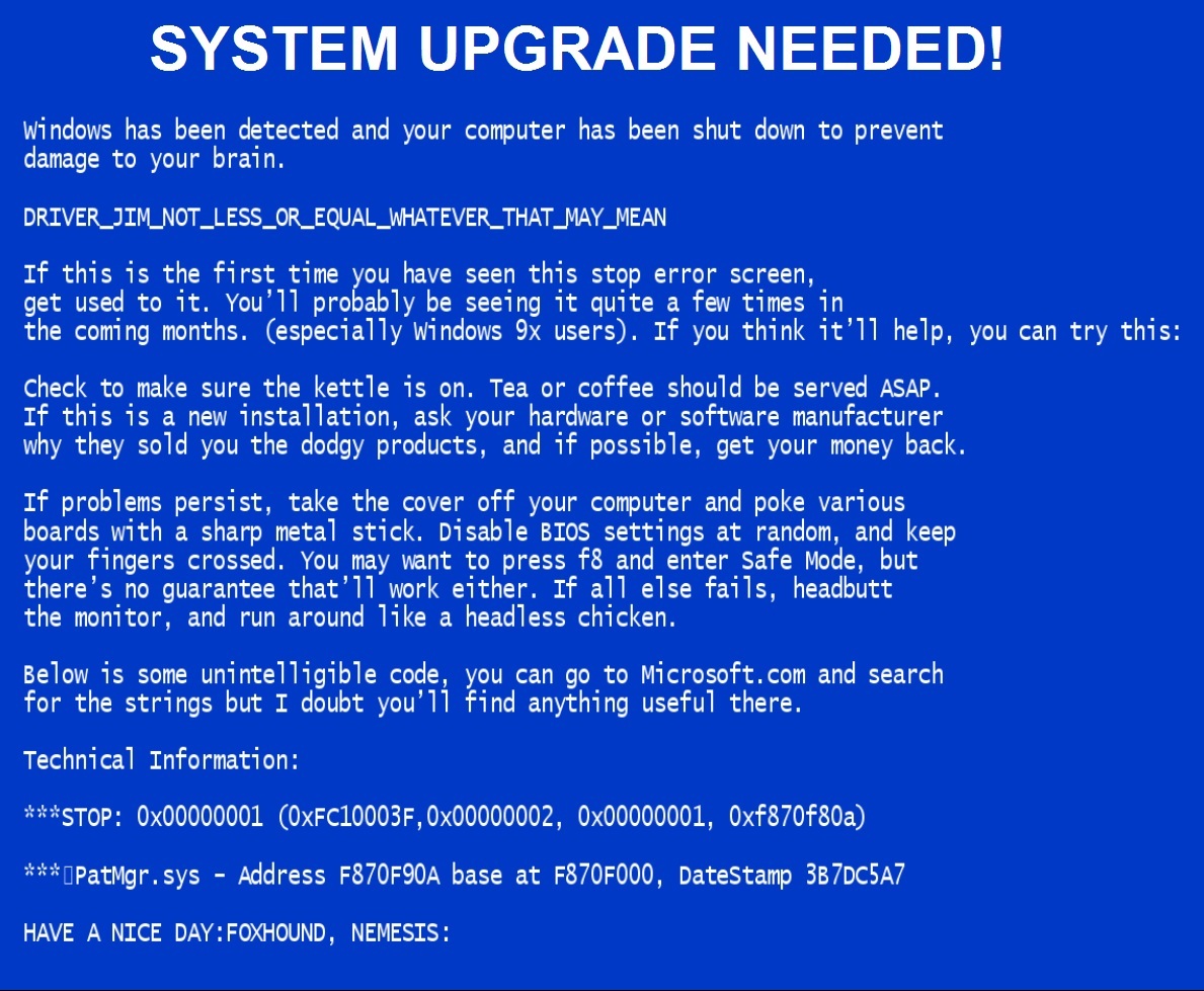 Blue-Screen-of-Death-System-Upgrade-Needed